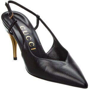 Gucci Black Leather Slingbacks, Size 37